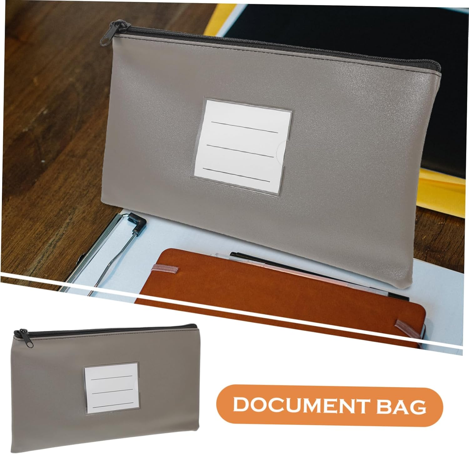 DIYEAH 2Pcs Zippered File Pouch Reusable Document Storage Pouch for Cash Bags and Receipts Organized File Holder Pu Leather image number 6