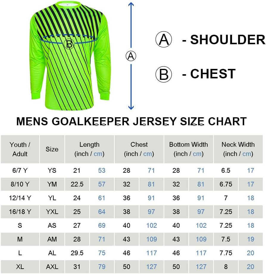 TOPTIE Long Sleeve Soccer Goalkeeper Jersey with Sponge Protector for Adult Youth, Arm Padded Goalie Shirt