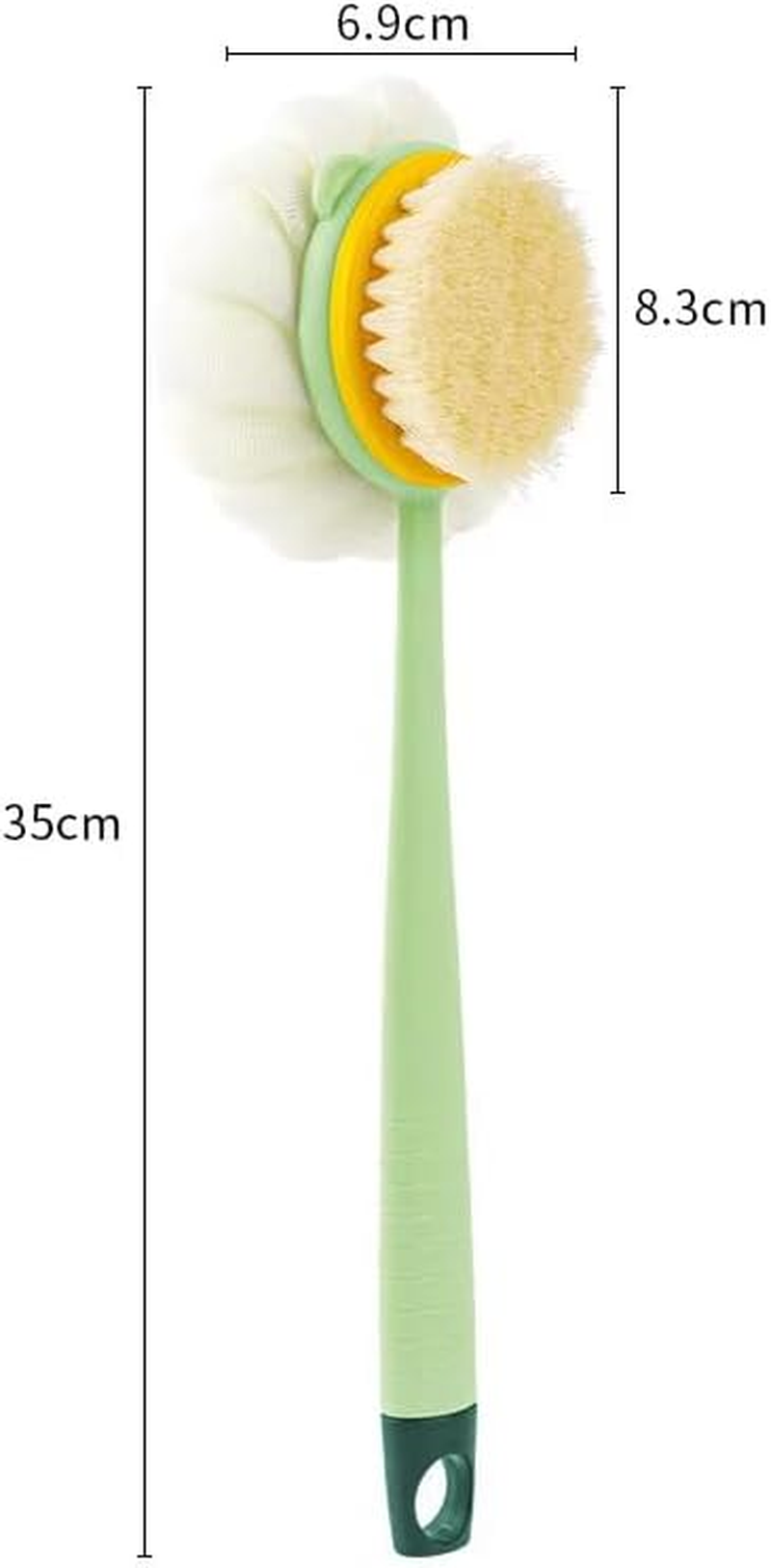 Long Handle Back Scrub Shower Net Sponge Double-Sided Shower Brush for Back Scrubbing, Soft Hair Long Handle Shower Brush for Skin Exfoliation Bath, Suitable for Wet or Dry Massage of Mane, Men and Women (Soft Fur Green) image number 3