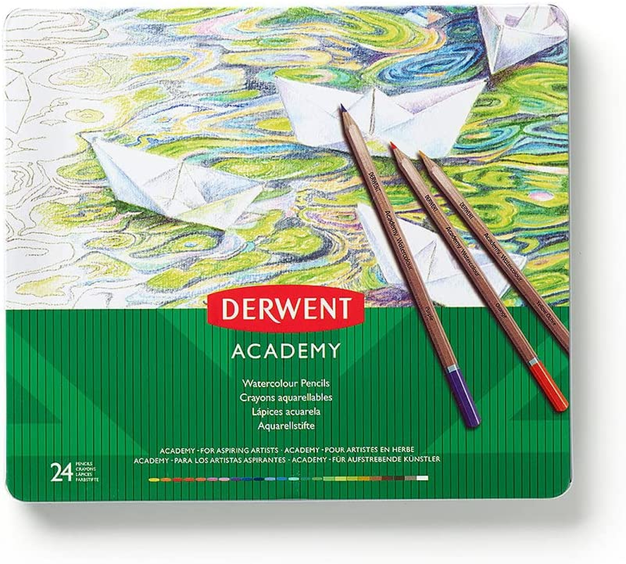 Derwent Academy Watercolour Pencils, Set of 24 in Tin, Multicolour Artist&rsquo;S Pencils, Ideal for Wet or Dry Colouring, Drawing & Illustration, Premium Hobbyist Quality image number 4