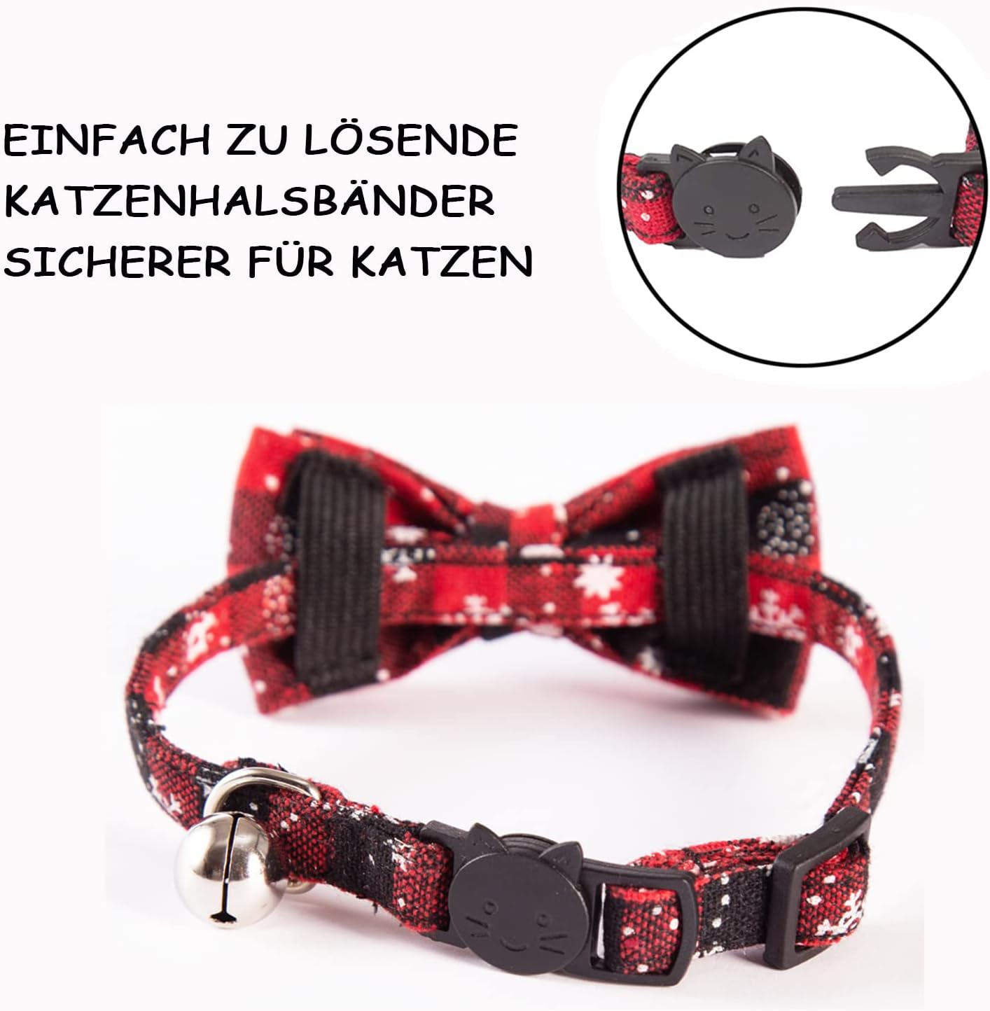 Pack of 2 Christmas Cat Collar with Bell Adjustable Bow Cat Collar Soft Cat Collar Christmas Snowman Christmas Tree Pendant Cat Christmas Costume Collar image number 1