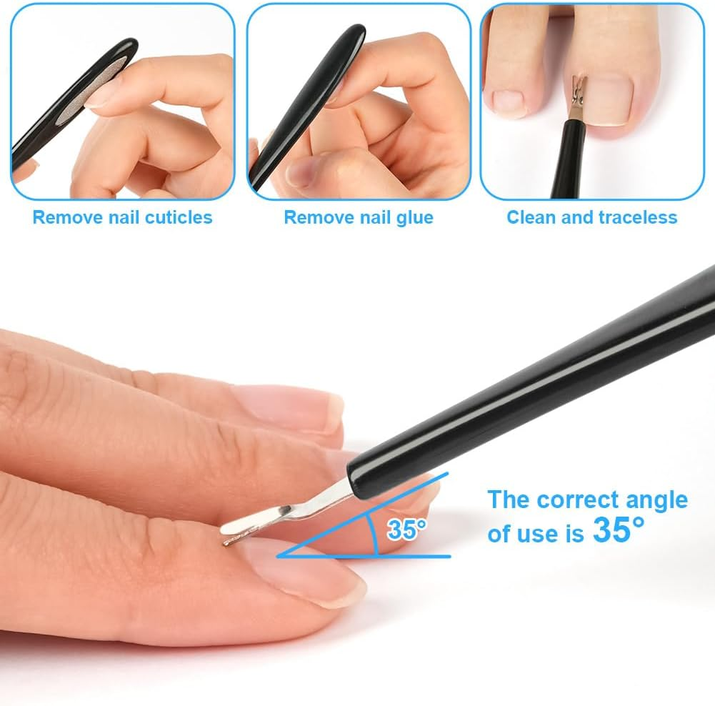 Alaoo Cuticle Pusher with Fork, 2 in 1 Stainless Steel Metal Spatula, Cuticle Pusher, 4 Pieces Cuticle Fork with Nails, Professional Nail Pusher Pusher for Processing Cuticles, Manicures, Pedicures image number 4