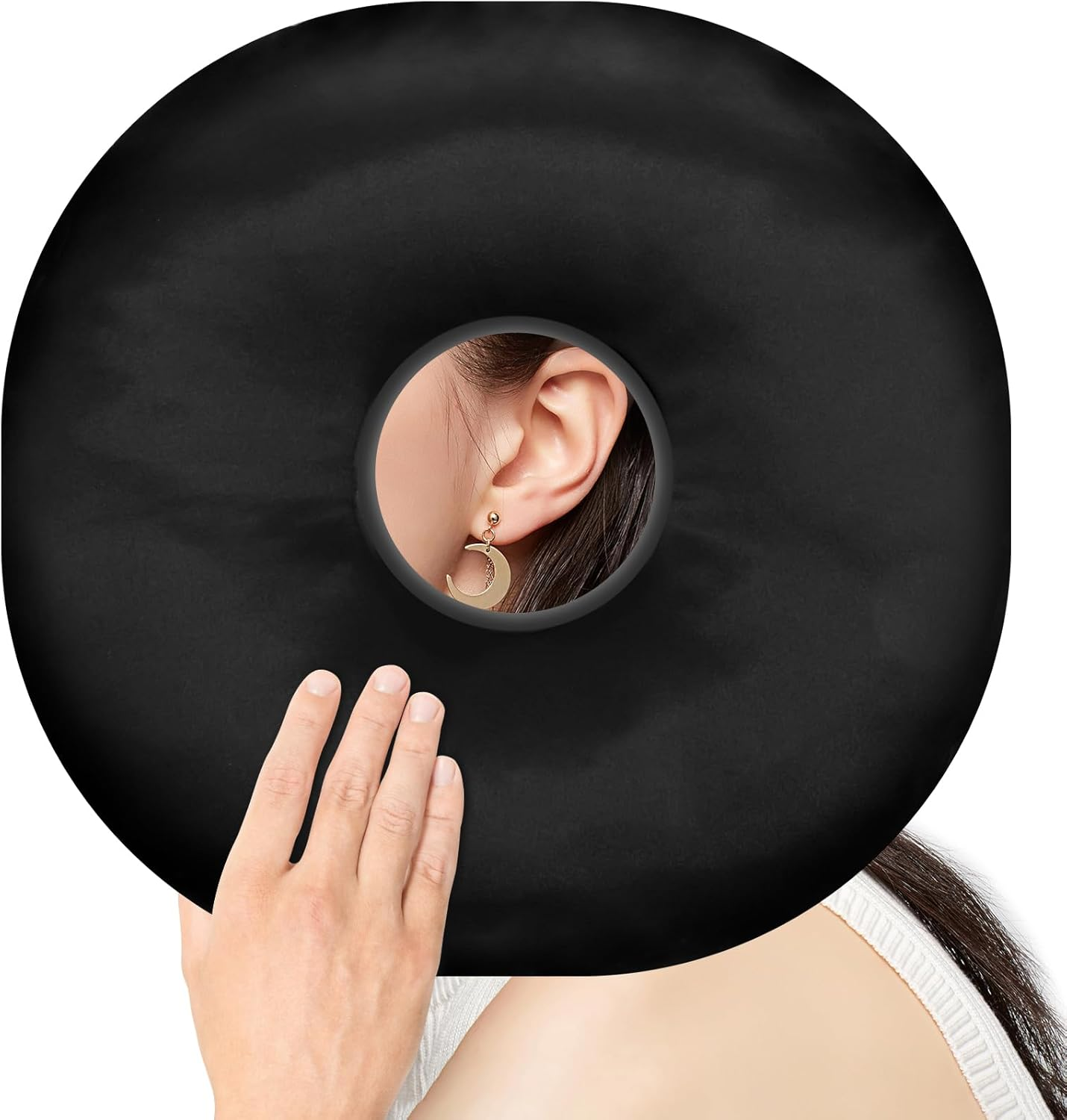 Ear Piercing Pillow, Piercing Ear Pillow for Side Sleepers with a Hole-Ear Donut CNH Inflammation Pressure Sores Pain Relief Protectors O-Shaped Detachable Pillowcase (Black)