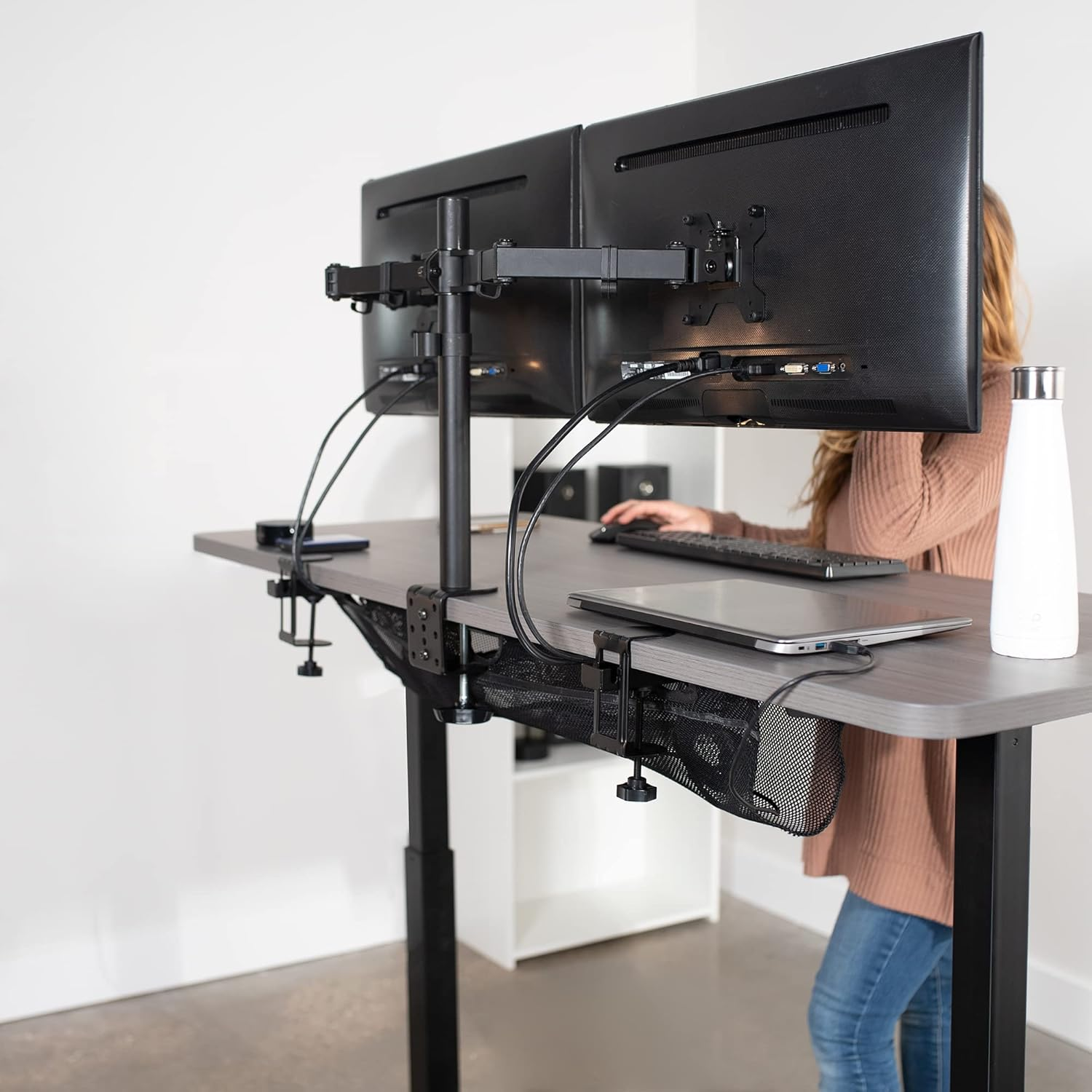 VIVO Mesh 36 Inch Clamp-On under Desk Cable Net, Workstation Wire Organizer, Cable Management for Home and Office, Black, DESK-AC36MH