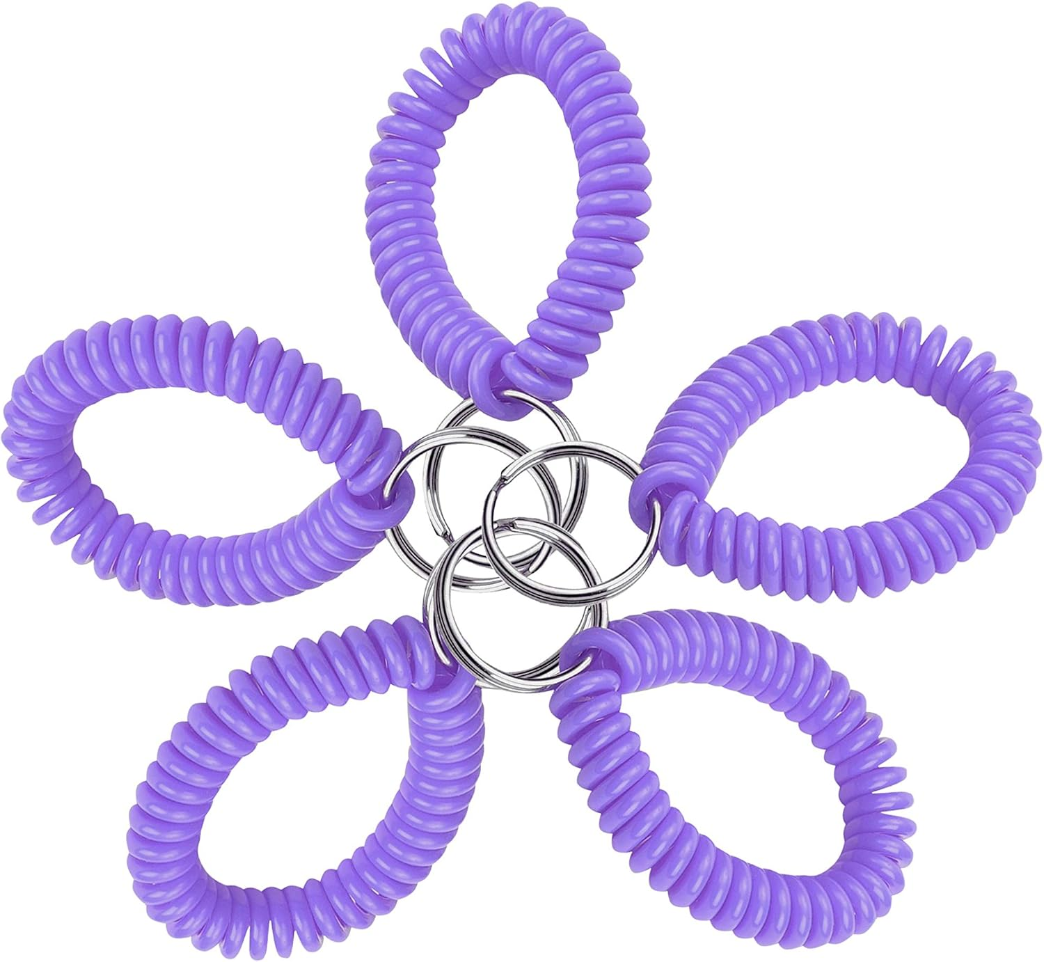 Lucky Line 2&rdquo; Spiral Wrist Coil with Steel Key Ring, Flexible Wrist Band Key Chain Bracelet, Stretches to 12&rdquo;, Green, 5 Pack (4104005)