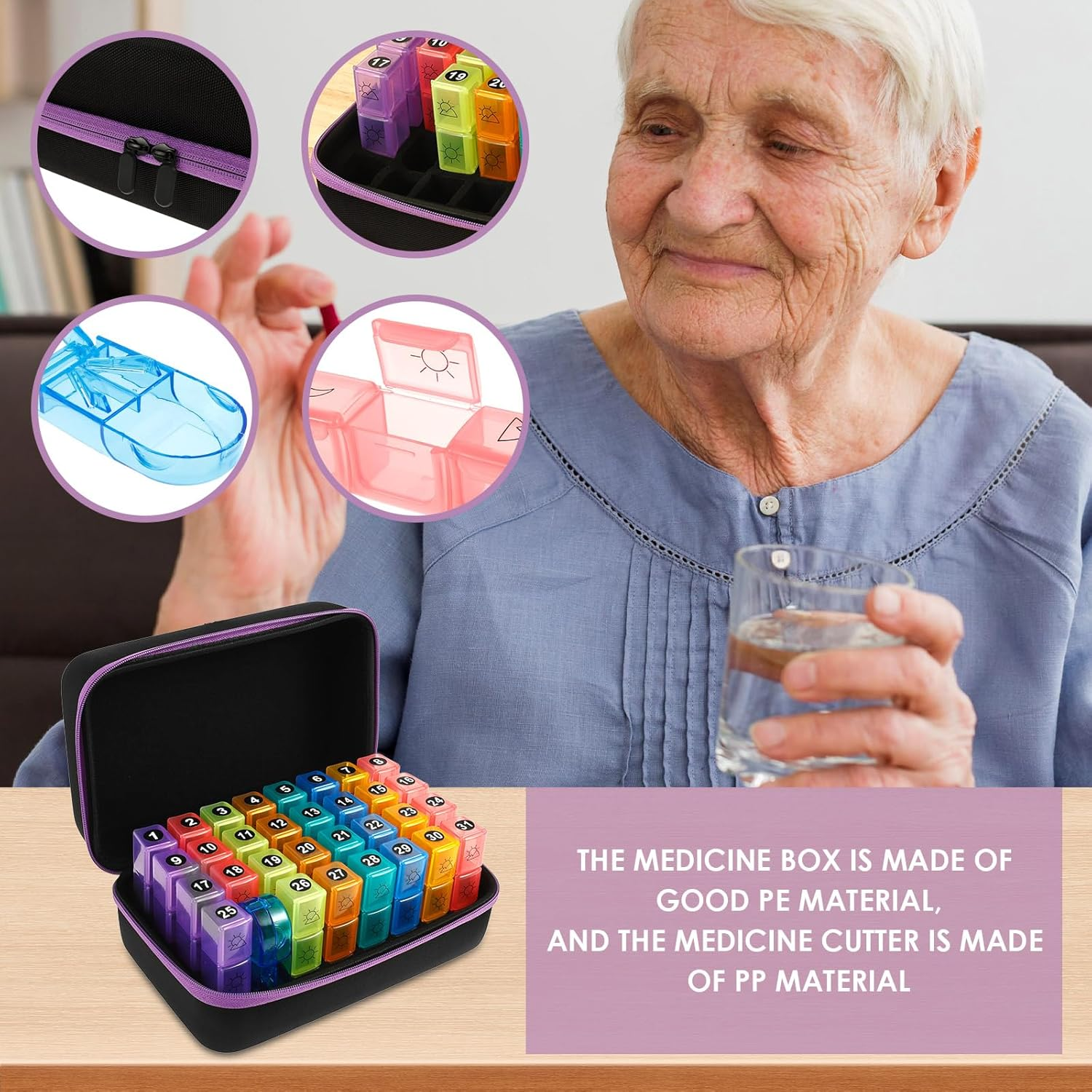 Monthly Pill Organizer, 3 Times a Day with Portable Case Monthly Pill Box, Medication Organizer 31 Days Dispenser for Pills,Fish Oils, Vitamin,Supplement image number 3