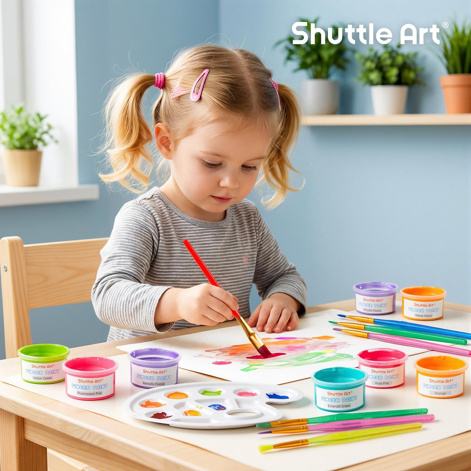 Shuttle Art Washable Finger Paint, 44 Pack Kids Paint Set with 36 Colours Finger Paints(30Ml, 1Oz) for Toddlers, Paint Brushes, Finger Paint Paper Pad, Palette, Non Toxic for Kids Art & Craft image number 2