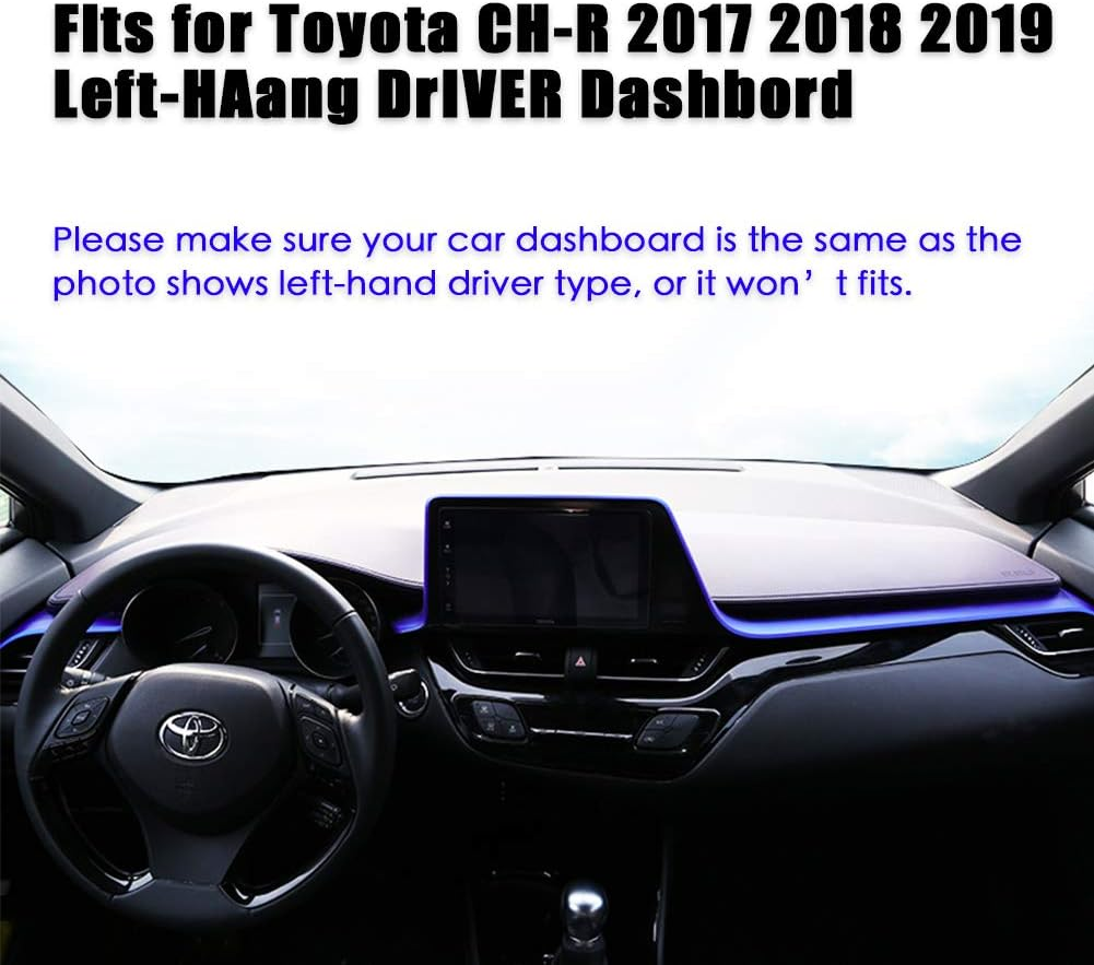 PGTOPONE Custom Fit Dashboard Black Center Console Cover Dash Mat Protector Sunshield Cover Pad Carpet for 2017 2018 2019 2020 Toyota CHR CH-R (Red) - Black image number 3