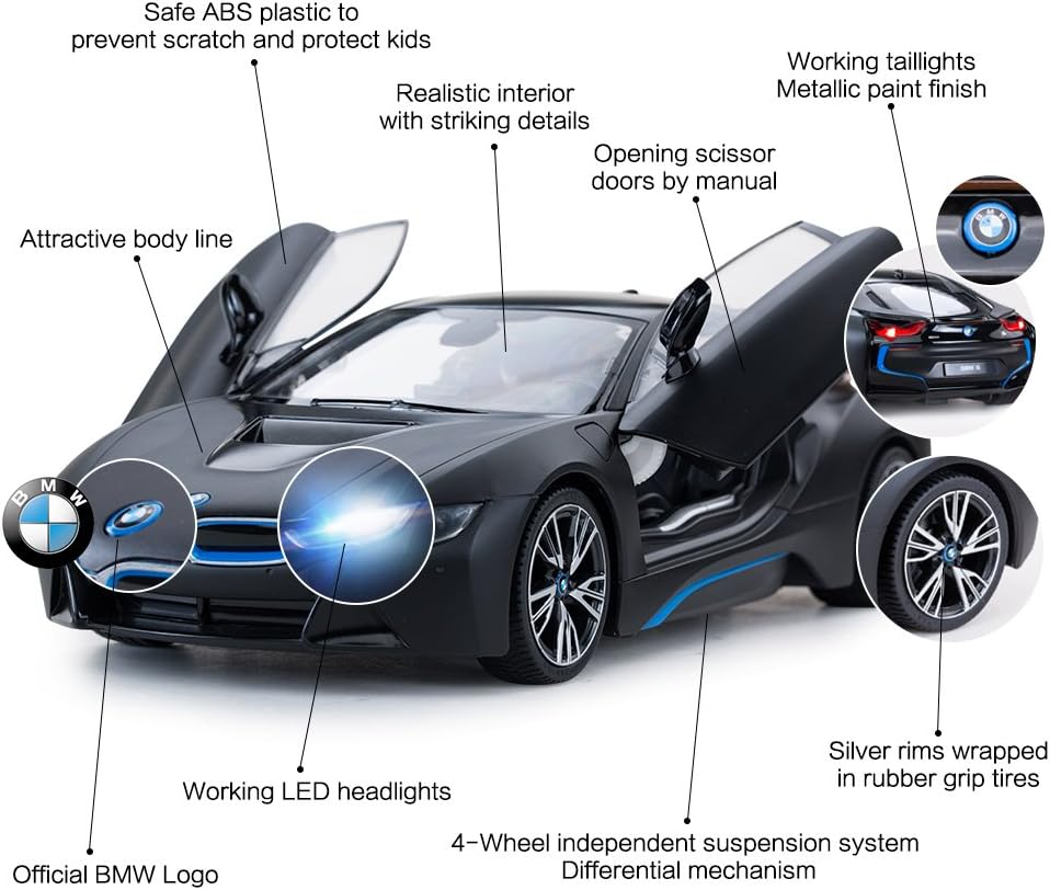 RASTAR BMW Remote Control Car, 1/14 BMW I8 RC Toy Model Vehicle for Kids, Open Doors by RC - Matt Black image number 6