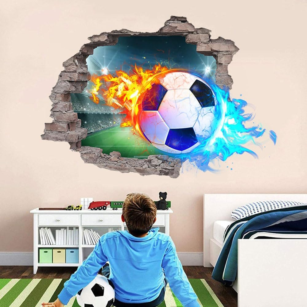 Sports Wall Stickers, Soccer Wall Stickers, 3D Soccer Wall Decal for Living Room, Bedroom, Kids Room, Home Decoration (T0206) image number 5