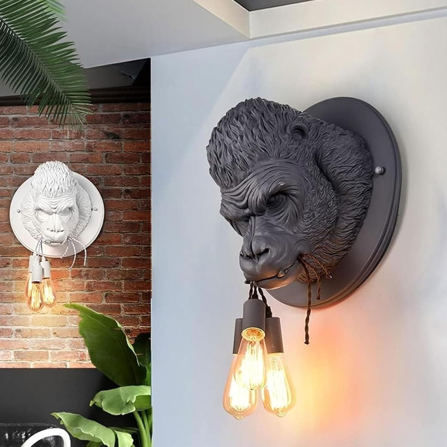 Resin Gorilla Ape Wall Lamps Light Wall Lamp E27 Base Lamp Wall Light Fixtures Modern Creative 3 Light Animal Wall Sconce Wall Lighting image number 1