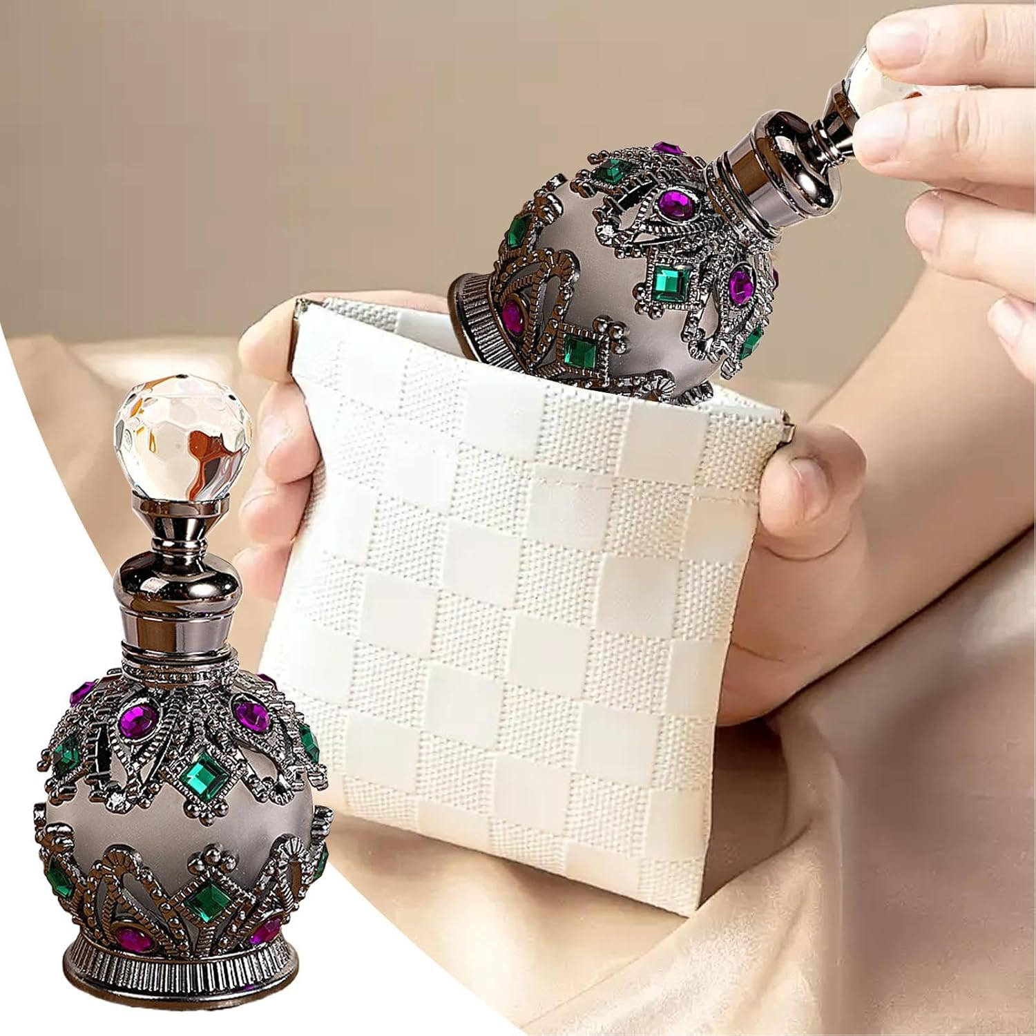 Empty Perfume Bottles, Portable Cosmetic Fine Mist Atomizer, Jewel-Inlaid Decorative Vials, 1.57X1.57X3.27 Inches, Ideal for Storing Perfume, Travel Use, Women, Adults, Multicolor, Multicolor, Refer image number 2