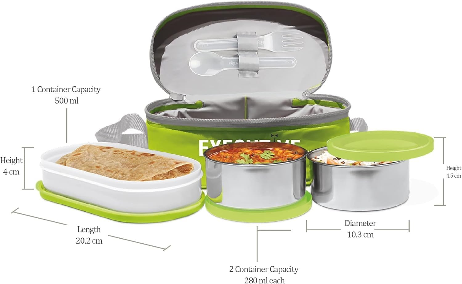 Milton Lunch Box Set for Adults and Kids, Bento Box with Jacket, Stainless Steel, Leak Proof, Perfect for Meal Prep, Snack Box, Food Storage & School, Easy to Clean, Executive 3 Containers, Green image number 2