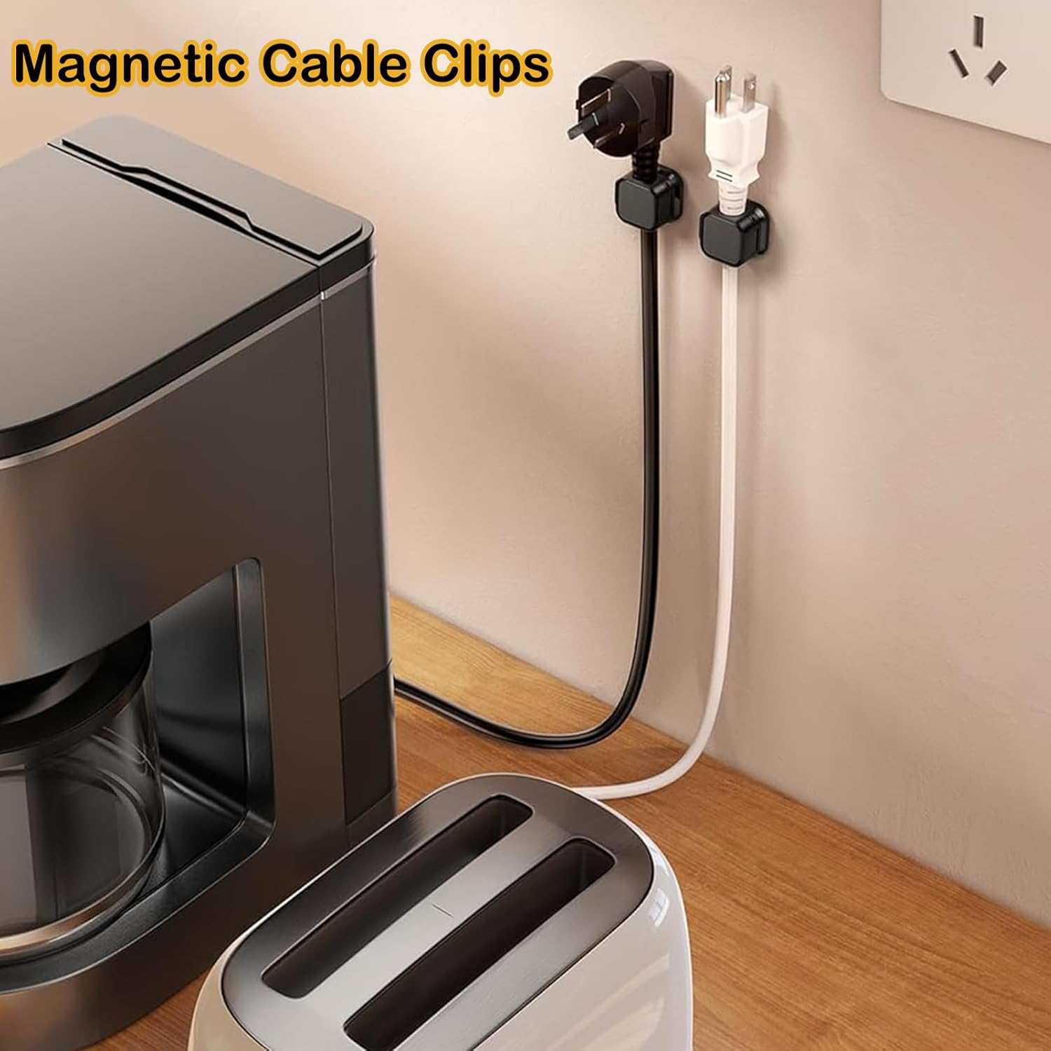 Magnetic Cable Holder,Bonaler Adhesive Cord Organizer Wire Holder Keeper USB Charger Holder for Home,Office,Keep Cables Neat and Tidy,Pack of 6,Black