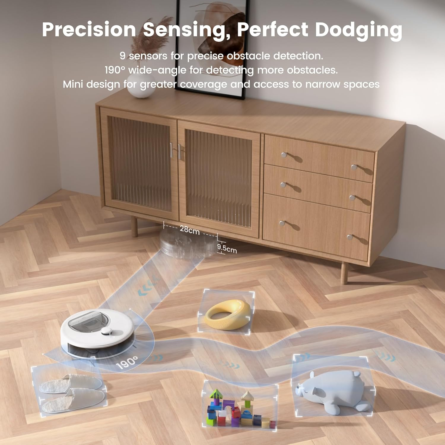 OKP L6 Aqua Robot Vacuum Cleaner and Mop, Dtof Navigation, 6000Pa Suction, 150 Mins, Custom Cleaning & 3D Mapping, PSD 190&deg; Obstacle Avoidance Tech, for Pet Hair/Carpet, App & Alexa, 2.4G & 5G Wifi image number 4