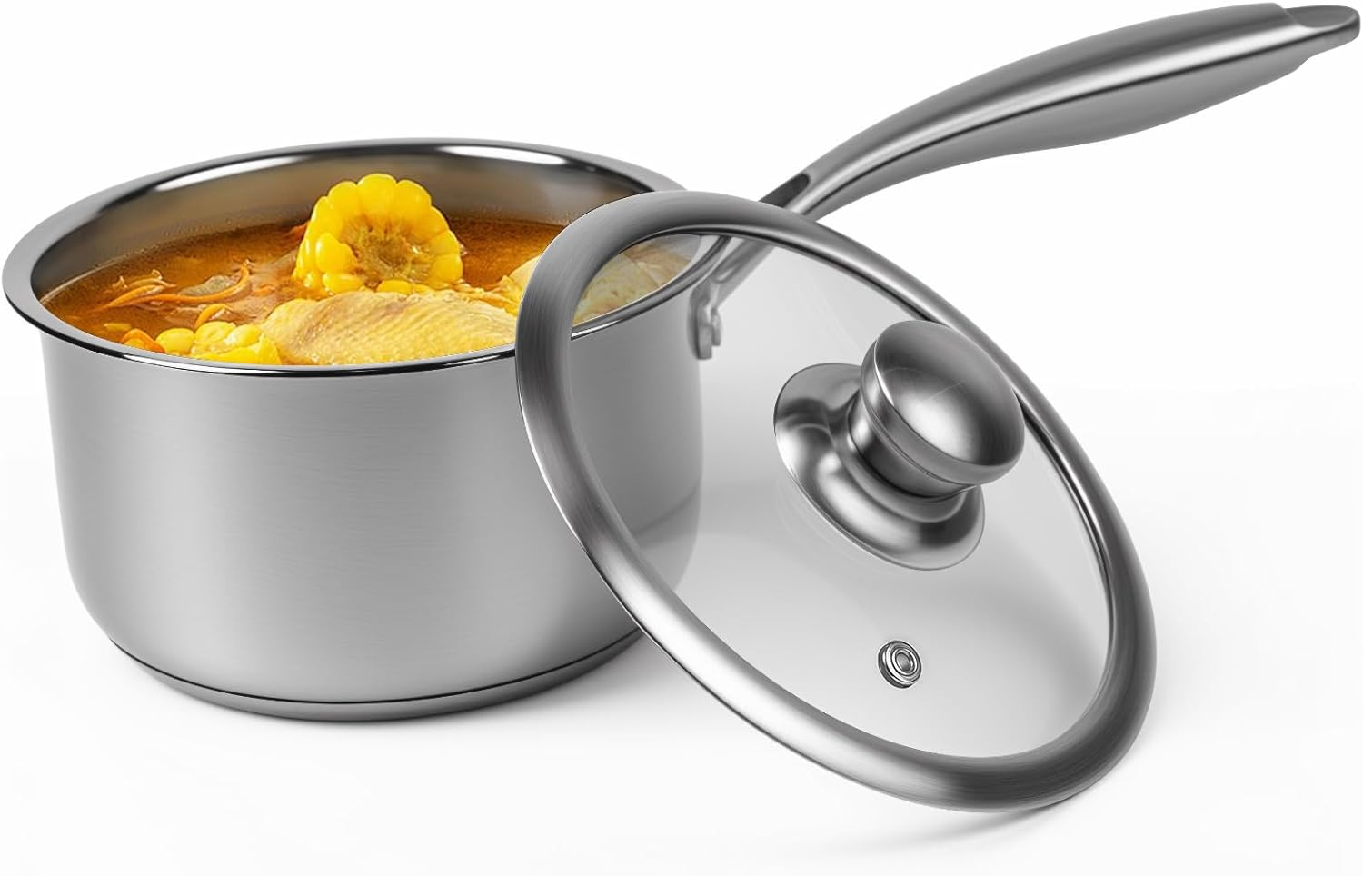 LZONEY 1.3 QT 304 Stainless Steel Saucepan with Lid, Professional Thickened Tri-Ply Milk Pan with Long Heatproof Handle, Non Toxic & Healthy, Dishwasher Safe image number 6