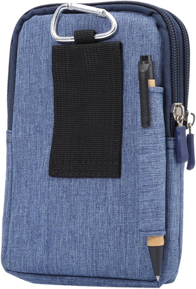 Vertical Cell Phone Waist Bag for Men, Mobile Phone Belt Pocket with Clip, Universal Mens Mobile Phone Belt Clip Holder Smartphone Waist Pouch Fanny Pack Protective Wallet with Carabiner Belt Loop - Blue image number 6