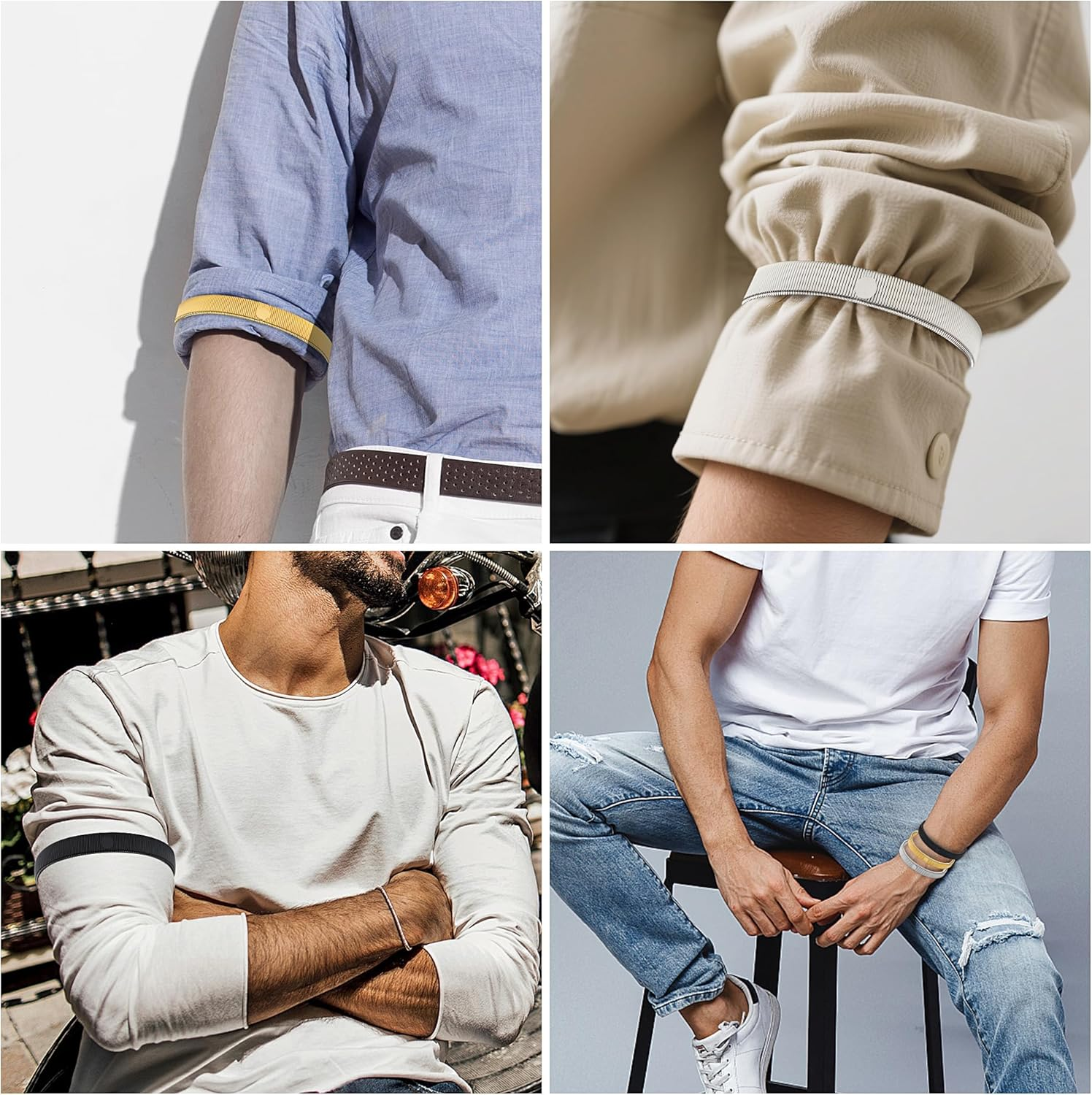 JUNART 6Pcs Anti-Slip Shirt Sleeve Holder, Elastic Wire Metal Arm Band for Fixing Long Sleeves, Suitable for Formal, Casual and Outdoor Activities image number 5