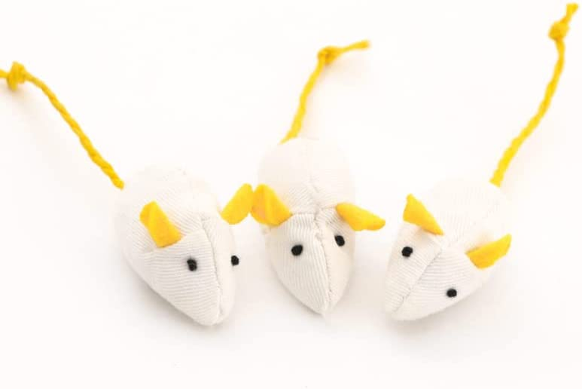 3 Cat Toys, Cat Chew Toys, Chew Resistant Catnip Toys, Catnip Filled Mice, Cat Teething Toys(White Yellow) image number 2