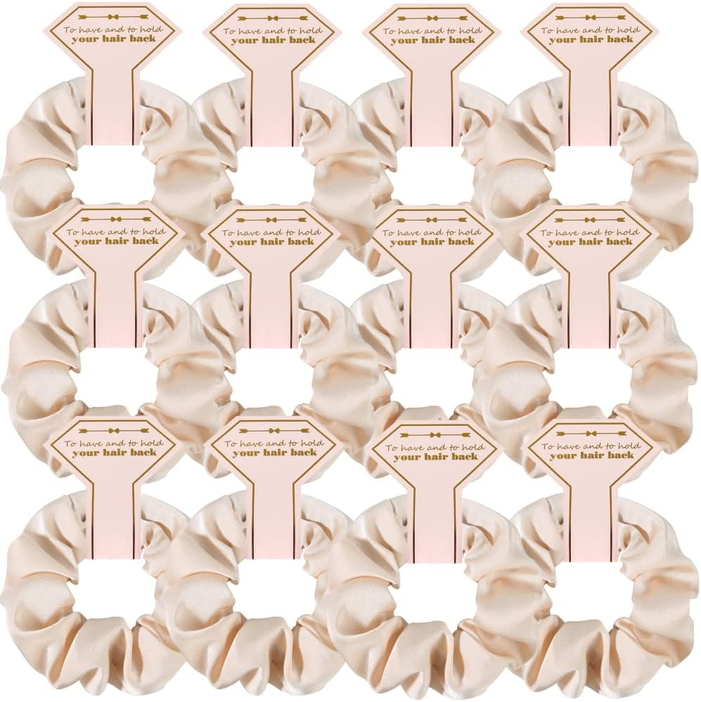 Hasoar New Smooth Linen Satin Bridesmaid Scrunchies 12 Pack Proposal Gifts Elastics Hair Ties Scrunchies Bachelorette Party Favors Satin Bridesmaid Gift for Bridal Wedding Parties Guests (Sage Green)