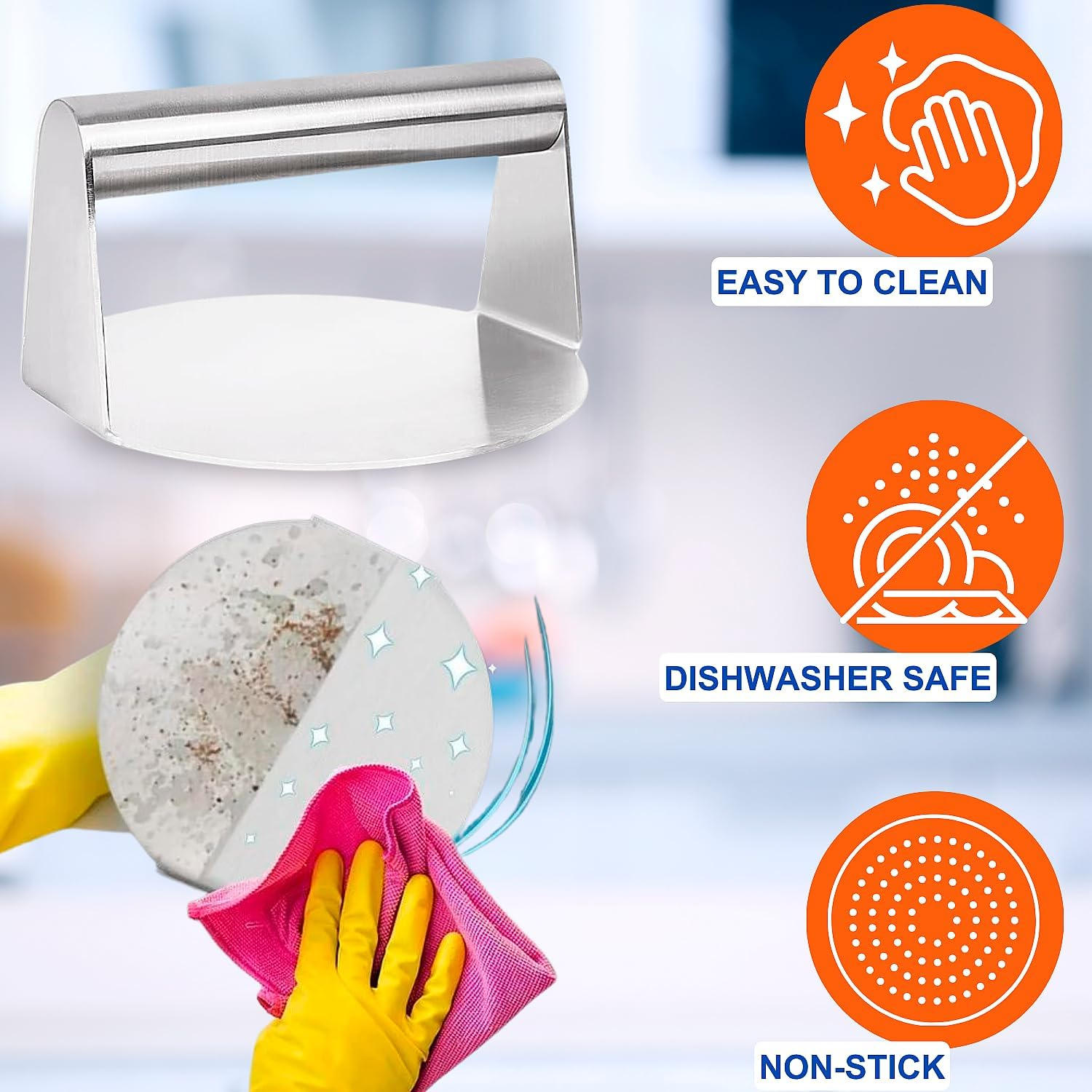 430 Stainless Steel Burger Press Kit with Burger Flipper, Cheese Melting Dome & 50 Wax Discs, Burger Smasher with Smash Burger Press, Protein Press, BBQ Smash Burger Kit for Burger (4Pcs)