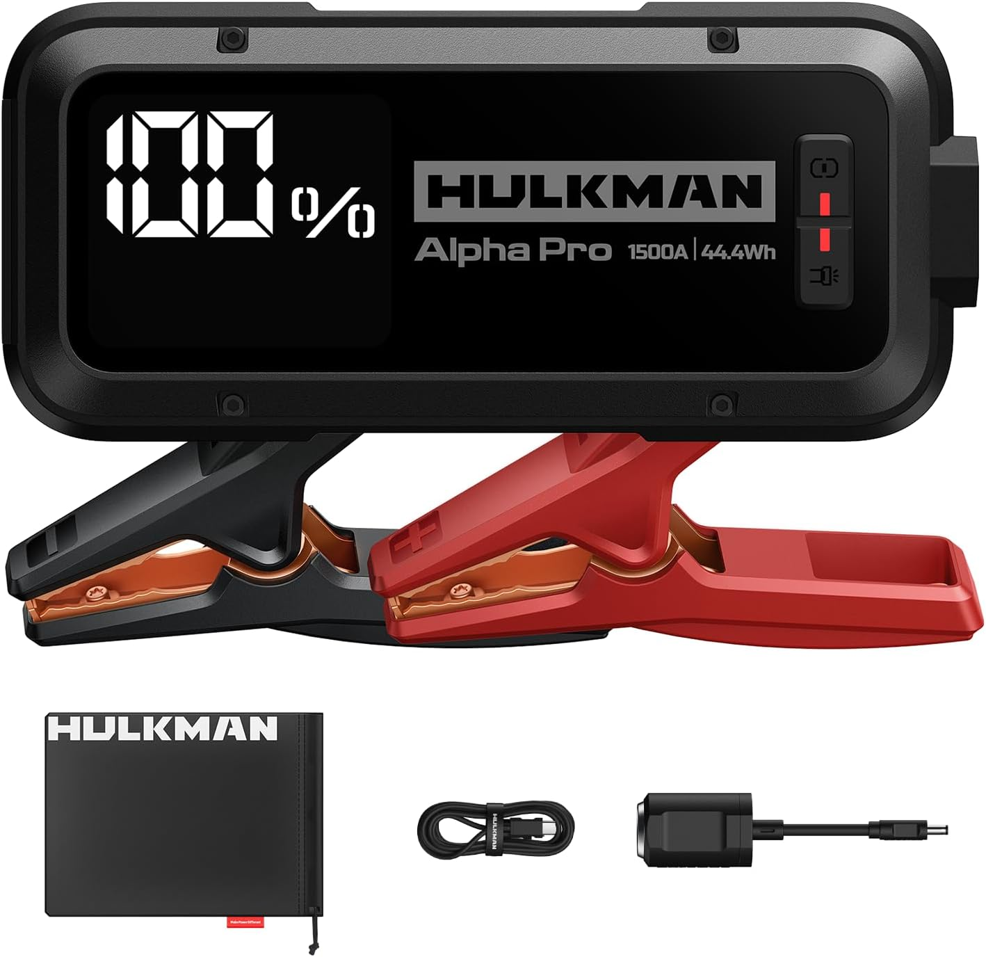 Hulkman Alpha Pro, Solid Black, 1500A 44.4Wh Smart Jump Starter, Jump Box with 3.3" LED Display, PD65W In&Out Car Battery Pack, 12V Portable Jumper, for 7.5L Gas and 4.5L Diesel Engines, 2025 New image number 4