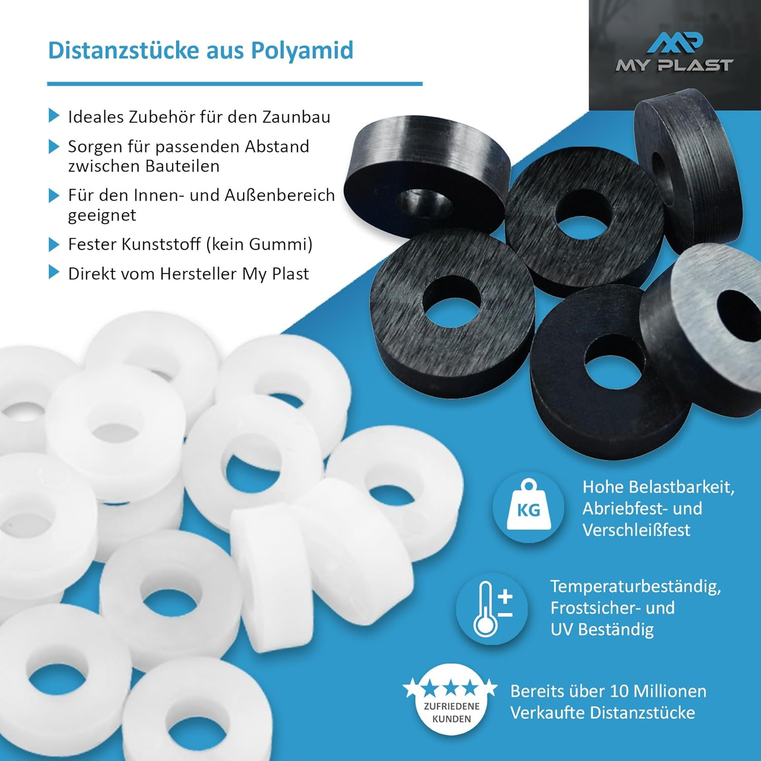 Pack of 100 Spacers 12 X 5.3 X 4 Black Plastic &ndash; Polyamide Washers as Spacers image number 3