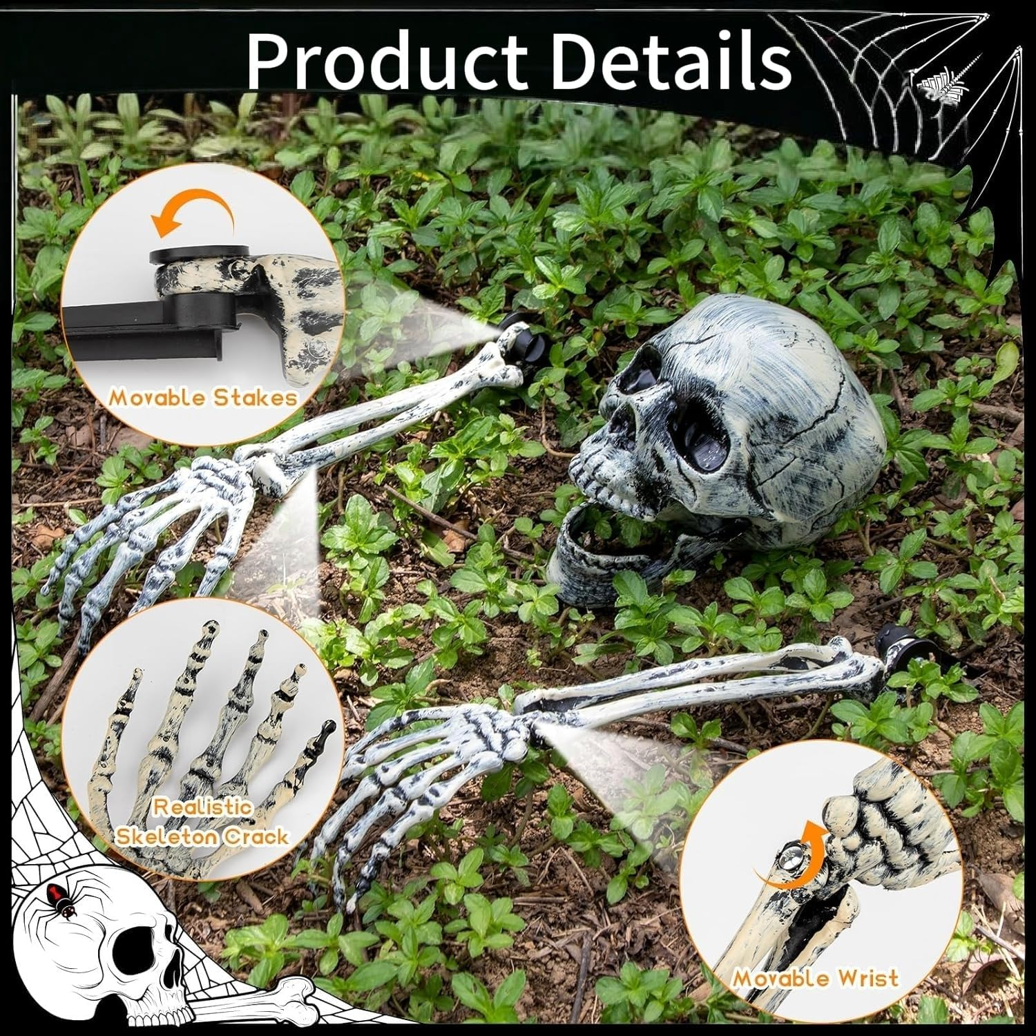 Plastic Skeleton Arms with Stakes and Skull for Halloween Decorations Outdoor, 5-Piece Decorative Props with Realistic Skull & Arm Stakes for Spooky Yard/Garden Decor image number 6