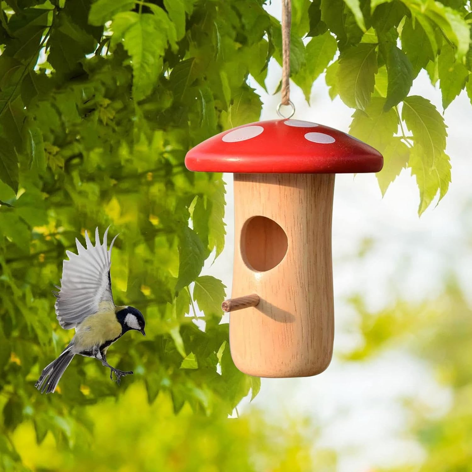 Hummingbird Houses for outside - Humming Bird Box for Nesting | Wooden Mushroom Cottage Animal Shelter Garden Hut for Outdoor Yard Tree Balcony Patio Courtyard image number 7