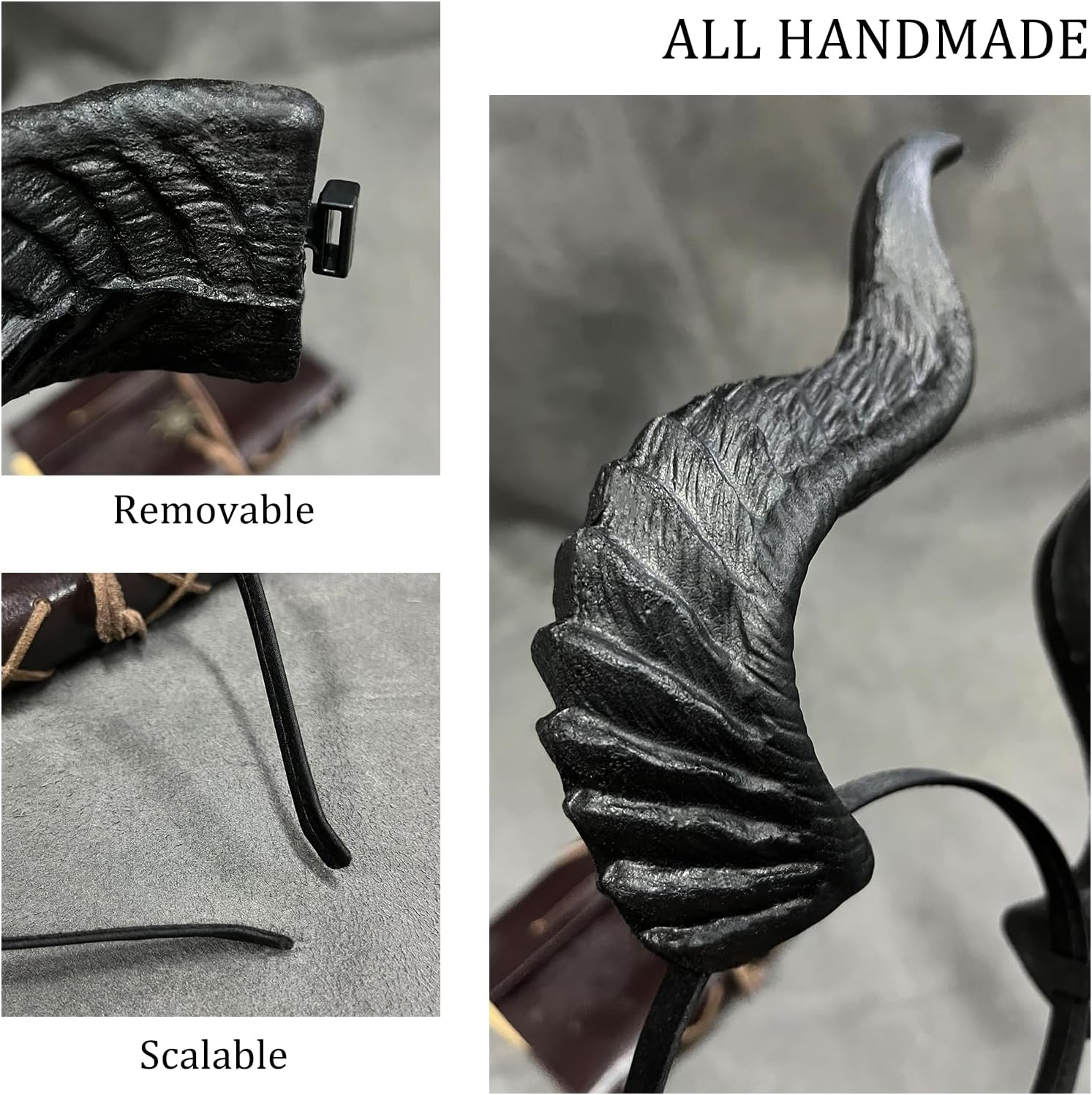 MOSTORY Black Devil Horns Headband for Men Women Cosplay Demon Horn Headband with Removable Bull Horns for Renfaire Devil Costume image number 2