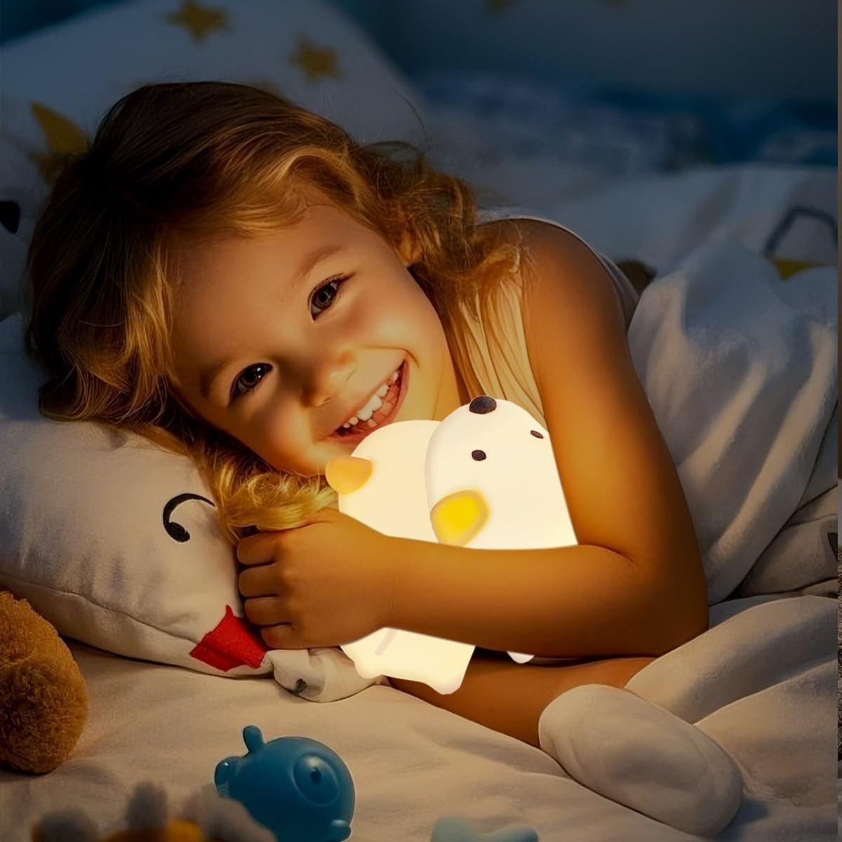 LED Kids Puppy Night Light, Touch Control Cute Colorful Soft Silicone Portable Bedroom Lamp, Brightness Adjustable, Non-Flickering Eye-Caring Warm Light, Type-C USB Rechargeable, Timing Function