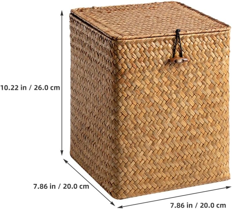 Luxshiny Seagrass Storage Box Lidded Woven for Desktop Organization and Bedroom Tidiness for Sundries and Cosmetics image number 4
