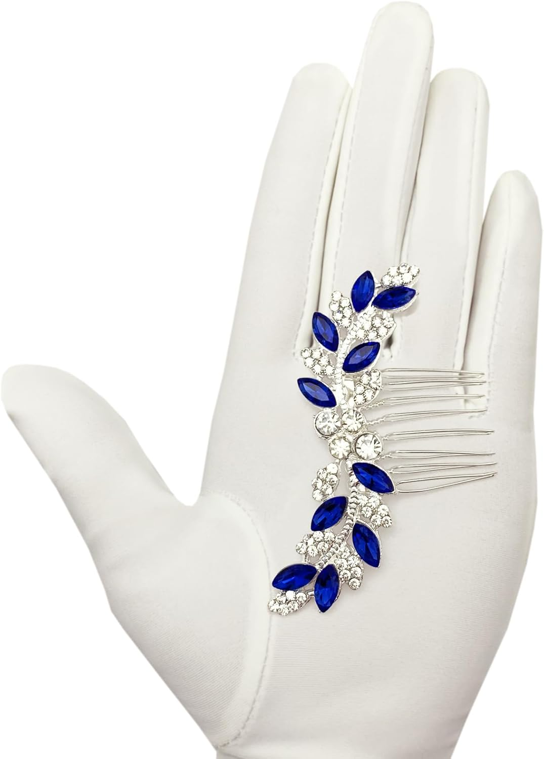 Bridal Crystal Hair Comb Small Wedding Alloy Rhinestone Party Prom Hair Piece Accessories Elegant for Women Girls (Royal Blue + Silver) - Red + Gold image number 6