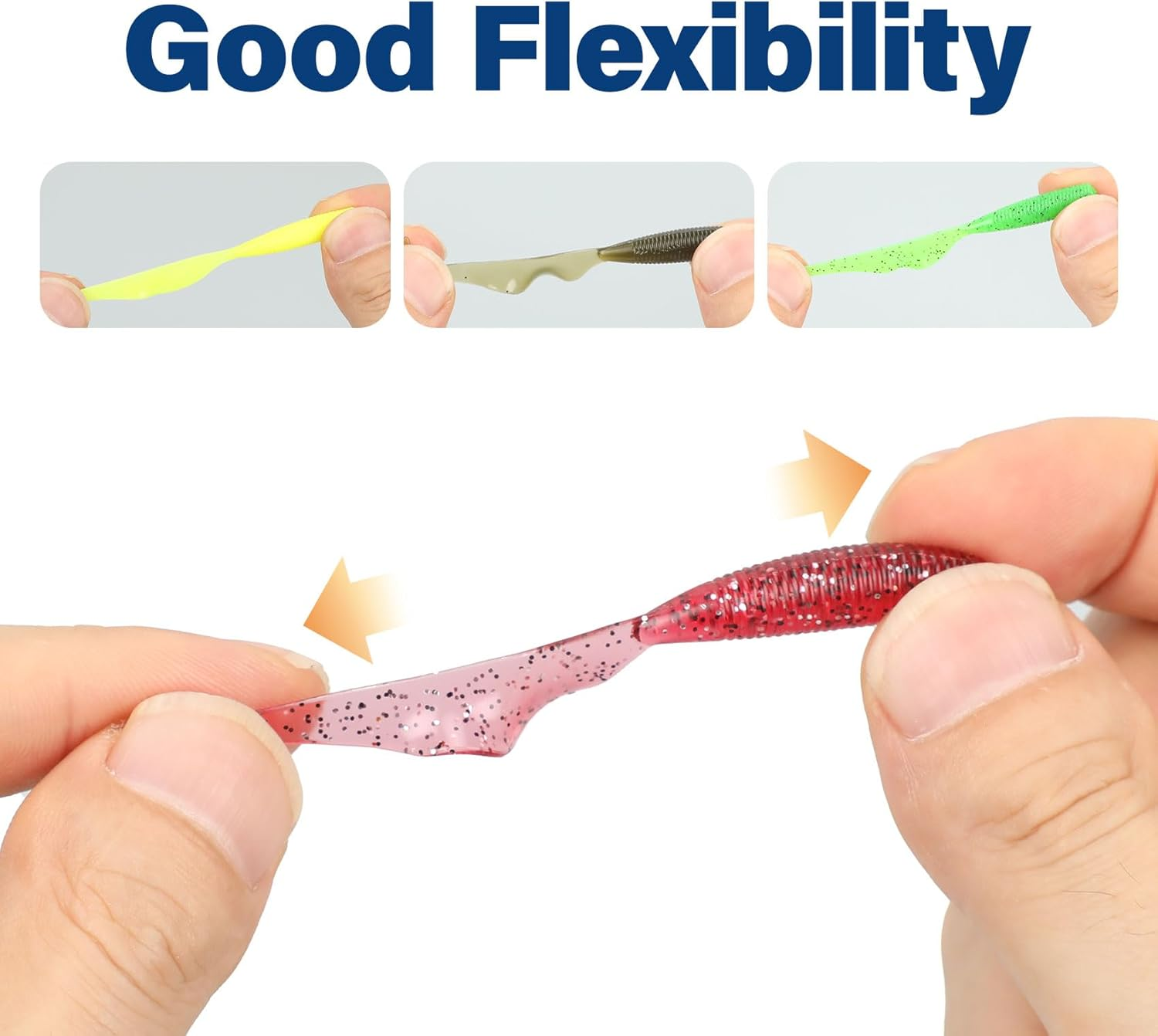 5Cm(2") Soft Plastic Baits, Worm Grub Bream Fishing Lures for Saltwater and Freshwater, Curly Tail Soft Fishing Lures for Flathead - Super Luminous Yellow image number 5