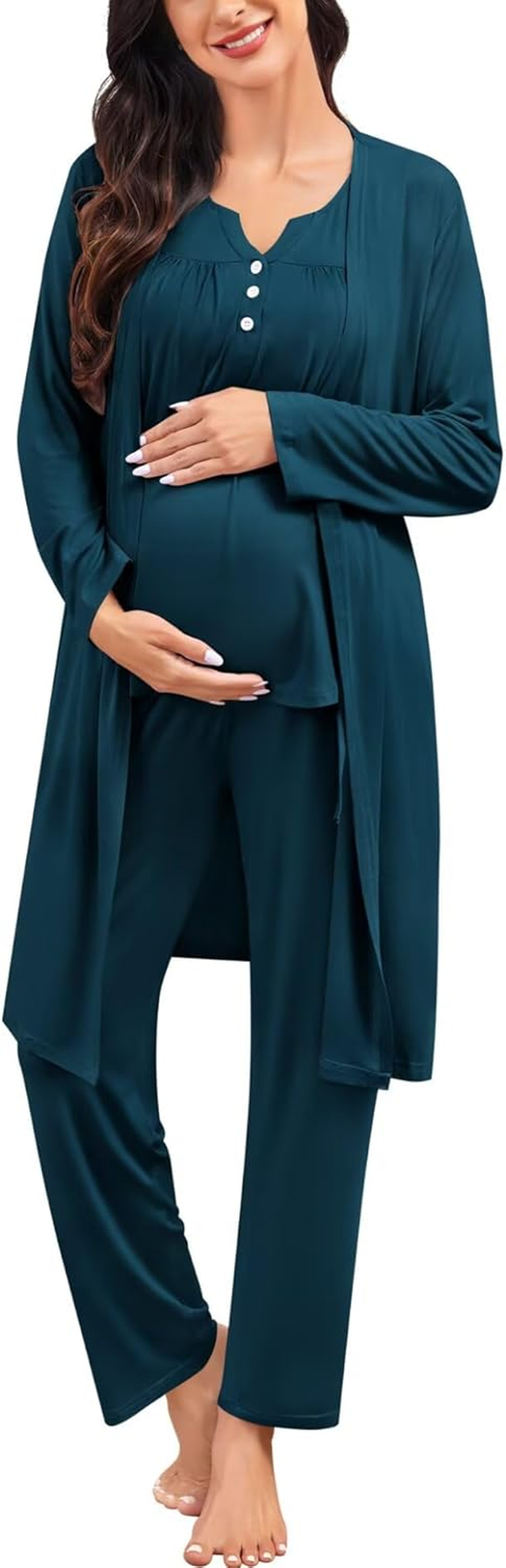 SWOMOG Maternity Nursing Pajamas Sets 3 PCS Women Postpartum Pajama Breastfeeding 3 in 1 Labor Delivery Button Pregnancy Pjs