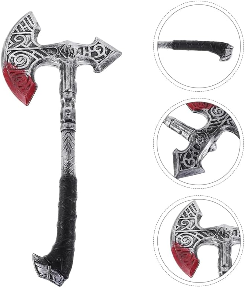 Healeved Viking Costume Axe: Plastic Party Axe Prop Accessories for Halloween Cosplay Role Play Medieval Theme Party Decorations image number 1
