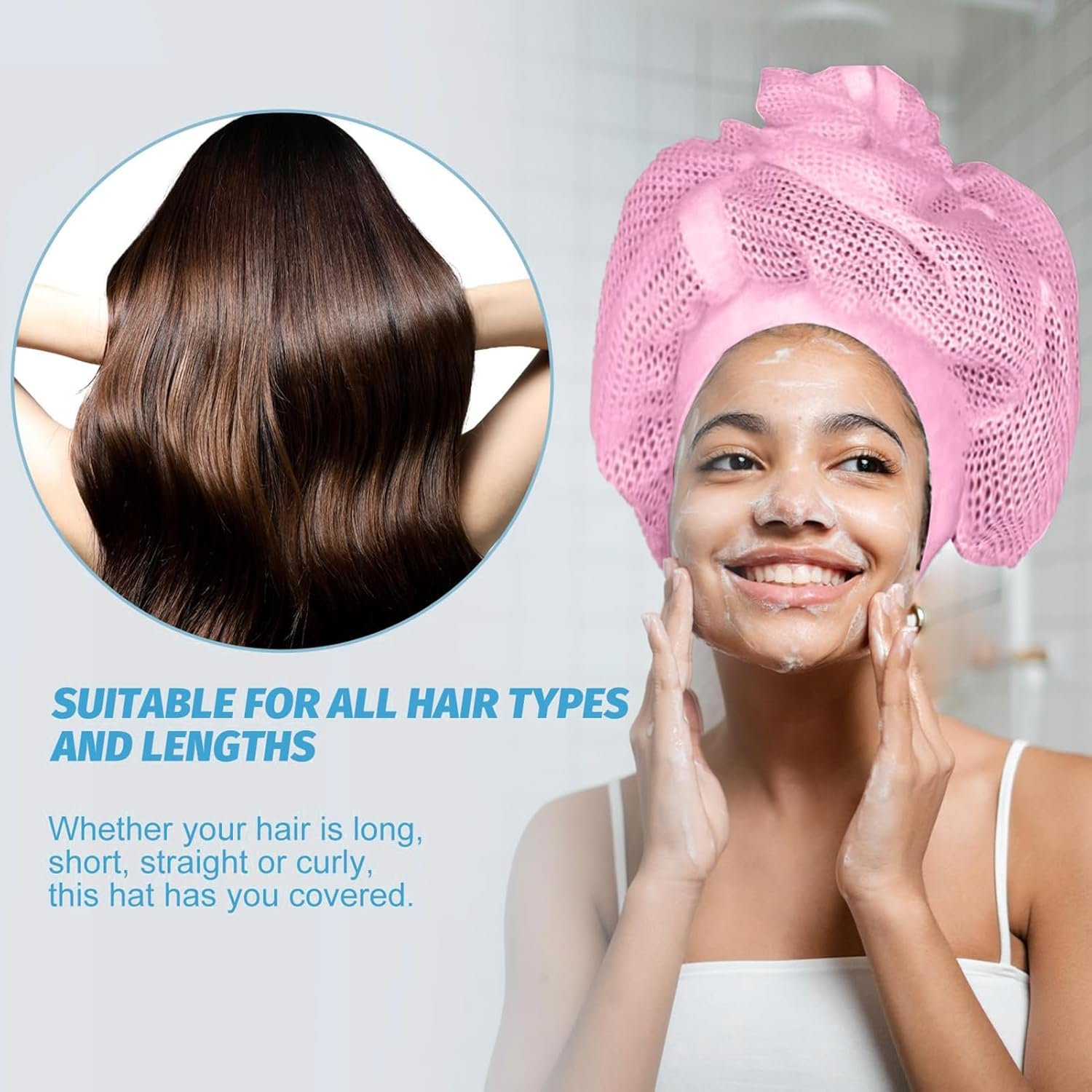 Net Plopping Cap for Drying Curly Hair, Adjustable Hair Drying Hoods, Soulta Net Plopping Bonnet, Reusable Mesh with Drawstring, Hair Net Snoods for Drying Curly Hair, Girls' Processing Caps - 3Pcs image number 3