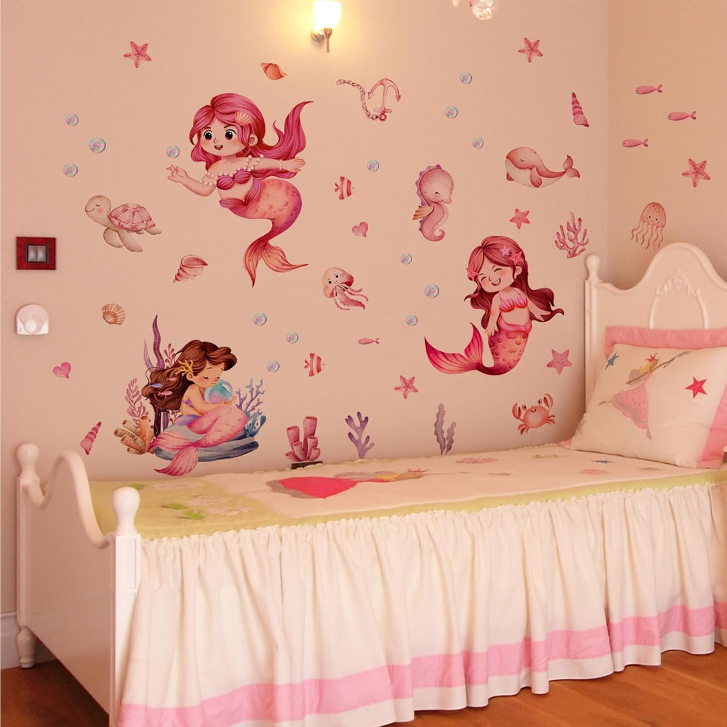 Mermaid Wall Decal Mermaid Fish Wall Stickers under the Sea Marine Fish Whale Turtle Seaweed Grass Bubble Wall Stickers - Bathroom Baby Kids Nursery Girls Bedroom Daycare Wall Decor image number 5