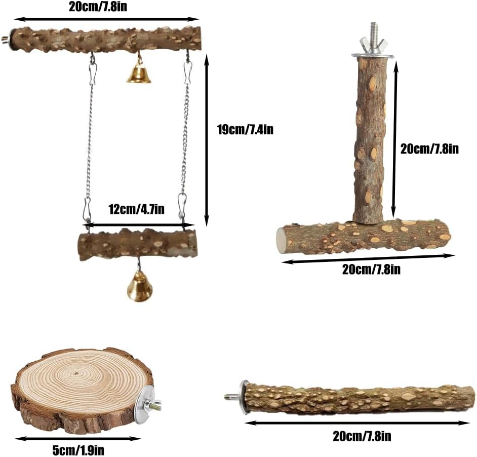 Bird Habitat, 4 Natural Wooden Bird Standing Branches, Bird Habitat Chewing Stick Cage Accessories, Parrot Climbing Standing Branches, Claw Grinding Fork Set Suitable for Parrots, Love Birds, Parrots image number 6