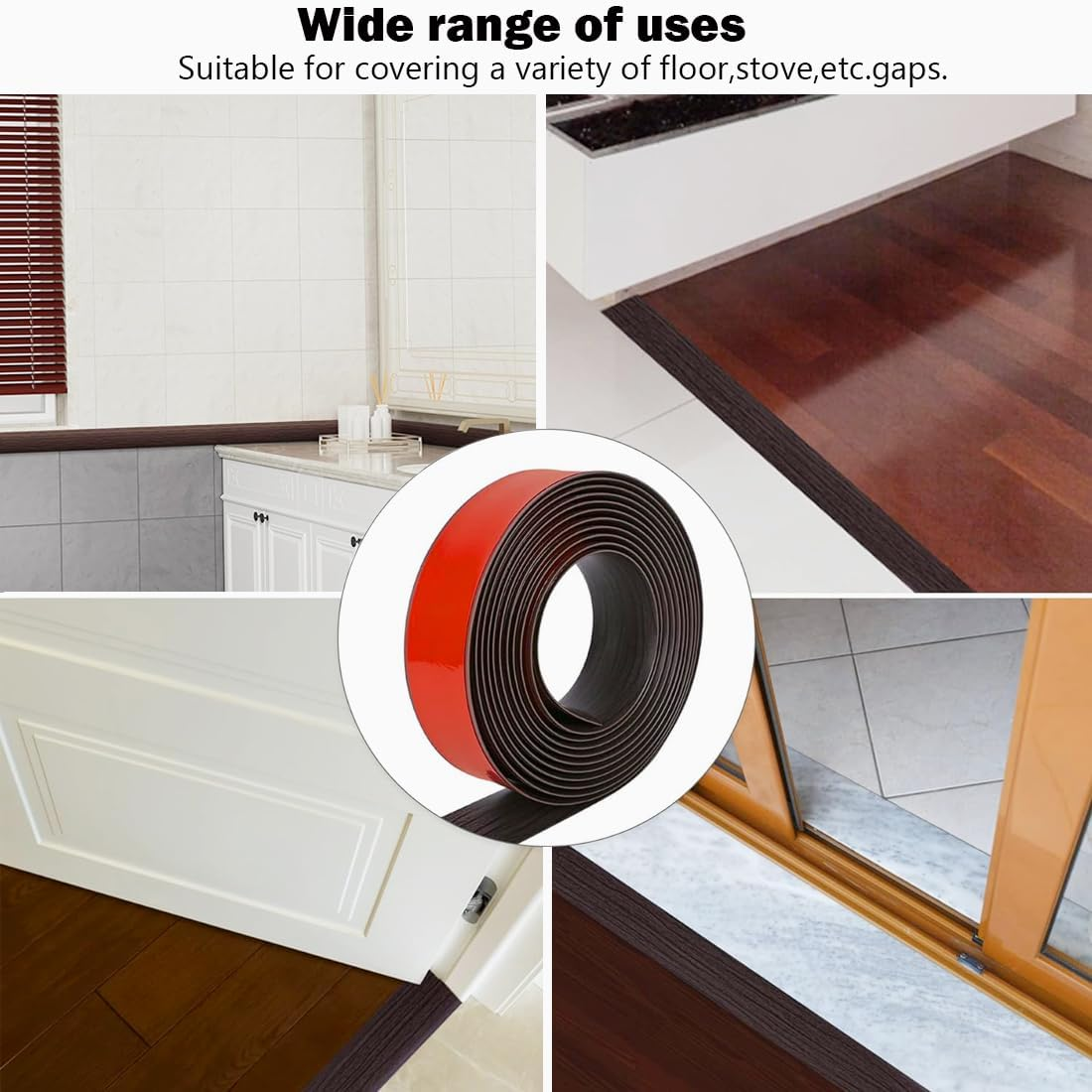 10 Ft Floor Transition Strip,Peel and Stick Floor Divider Strip,Self Adhesive Vinyl Floor Transition Strip,Floor Flat Divider Strip for Joining Floor Gaps,Threshold Cover (Black Walnut) - Dark Gray image number 5