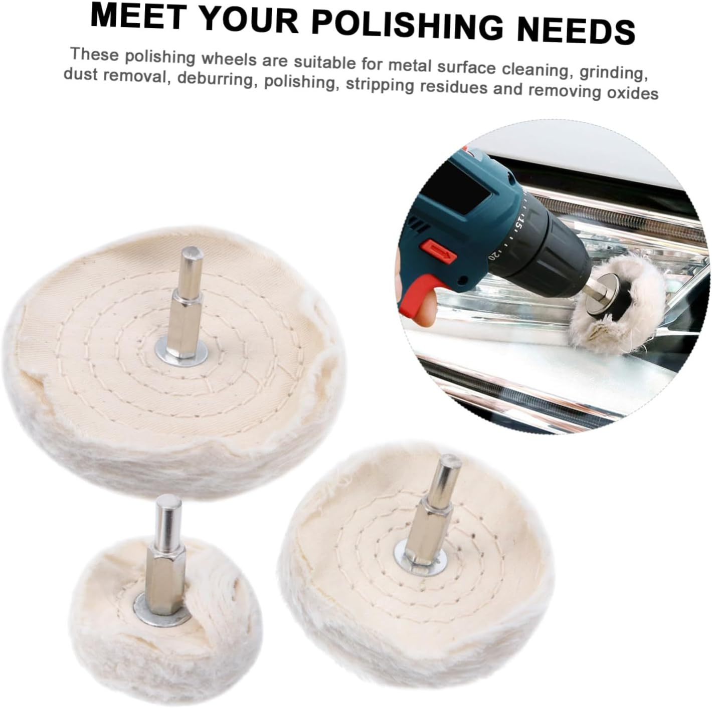 TIDTALEO Buffing Wheel Pad Set 3Pcs for Metal Wood Plastic Polishing Surface Cleaning Buffing Drill Kit image number 1