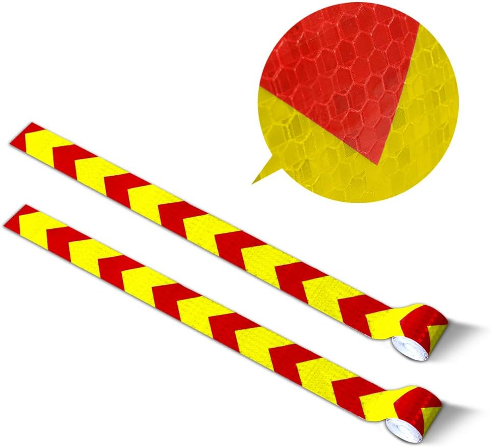 Reflective Tape, 2Pcs 3M*50Mm High Intensity Prismatic Waterproof Arrow Shape Reflective Safety Warning Tape Vinyl Roll Self-Adhesive Security Marking Tape (Red&Yellow) image number 2