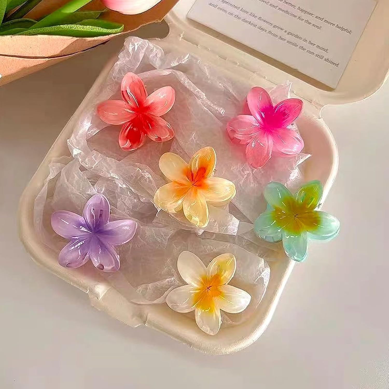 Pack of 6 Flower Hair Clips, Plastic Flower Hair Clips, Cute Hair Clip Flower, Colourful Flower Hair Clip, Flower Hair Clip, for Strong Hold, Women, Girls, Gifts