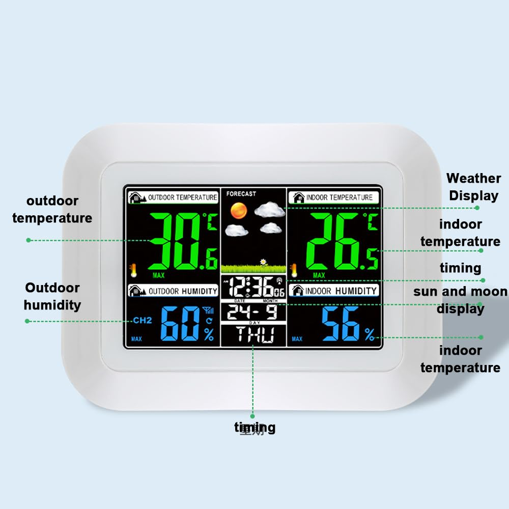 Multifunctional Home Office Weather Station Digital Display Clock 433Mhz Indoor Temperature Tester Hygrometer Forecast Table