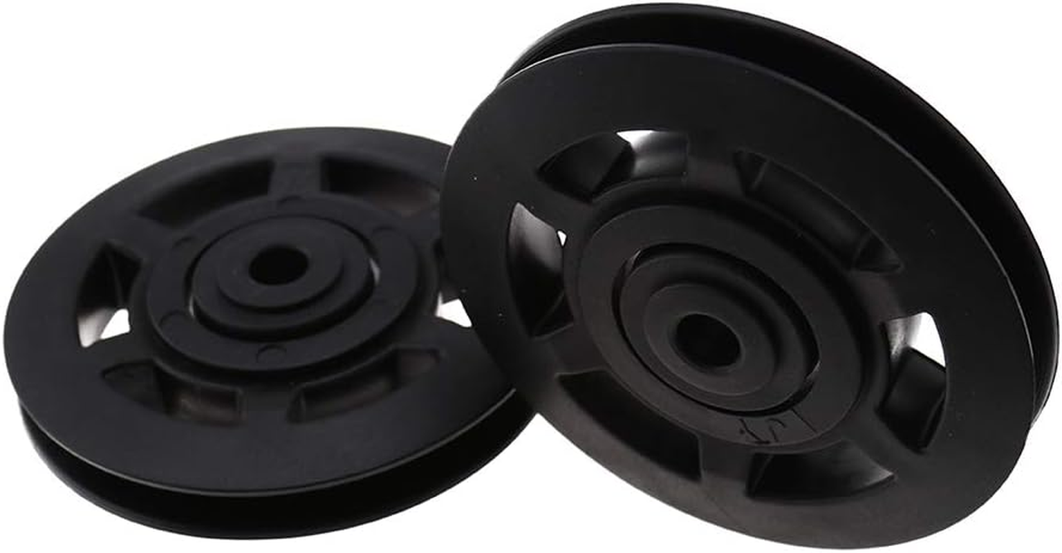 Pair of 95Mm Universal Wearproof Black Bearing Pulley Wheel Cable Gym Equipment image number 1