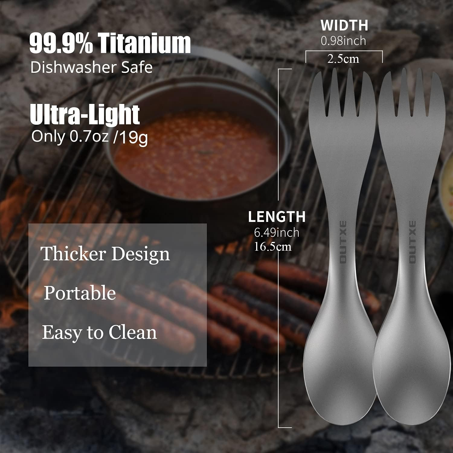 OUTXE Titanium 2 in 1 Fork and Spoon Combo 2-Pack Ultra Lightweight Camping Utensil, Eco-Friendly Spork for Backpacking, Hiking, Outdoors image number 1