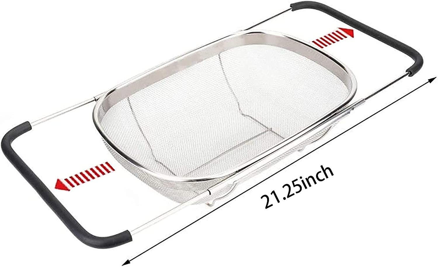 AJIODA over the Sink Colander, 6 Quarts Stainless Steel Oval Colander with Expandable Rubber Grip Handle, Fine Mesh Strainer Baskets Kitchen Colander for Strain, Drain, Rinse Vegetables, Fruits, Black image number 2