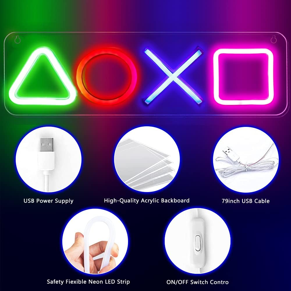 Game Neon Signs for Bedroom, Game Neon Lights for Room Wall Decor USB Powered 16''X5'' LED Gaming Accessories for PS Game Room, Living Room, Man Cave Boys Teen Gamer Birthday Xmas Gifts Party image number 2