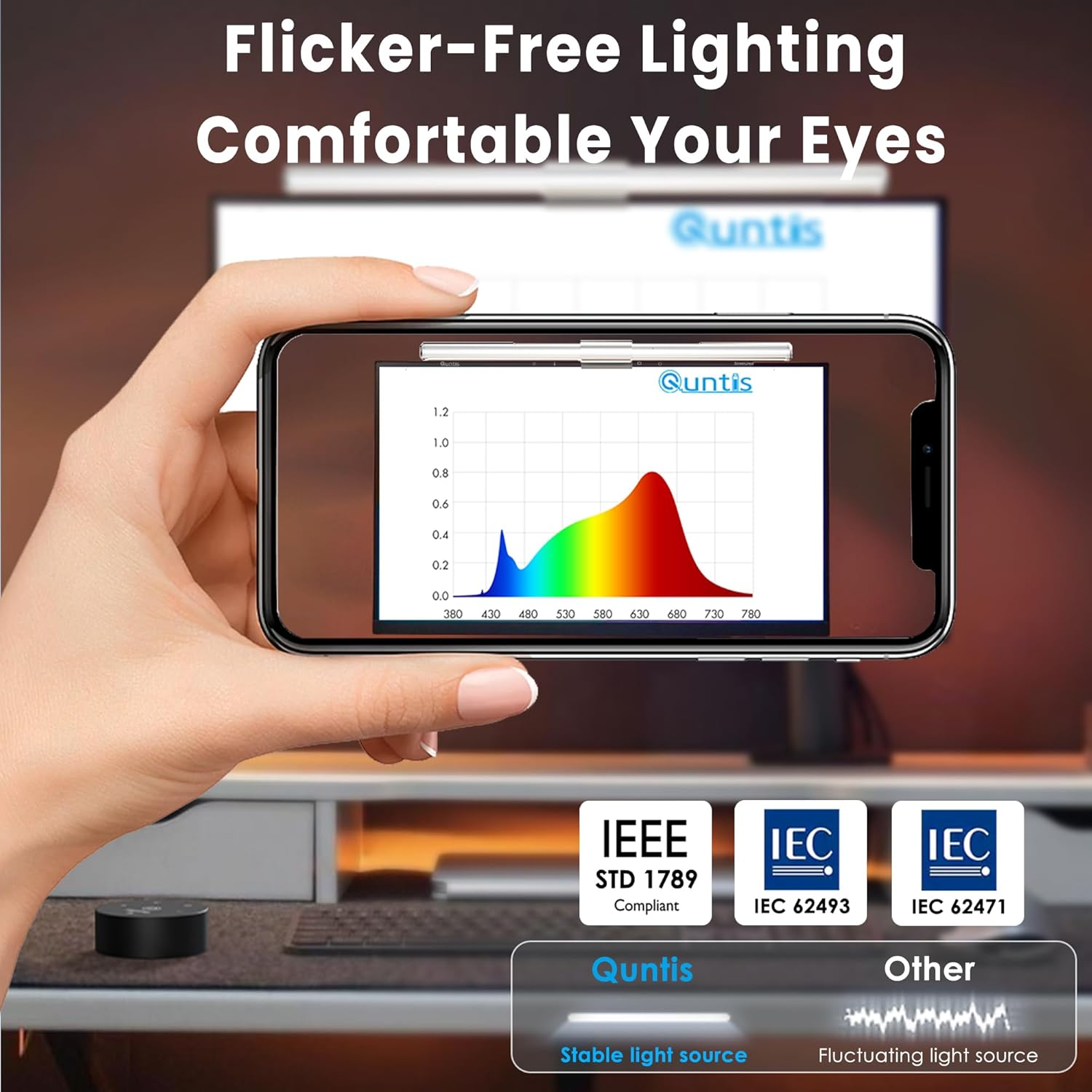 Quntis Computer Monitor Lamp, Screen Monitor Light Bar for Eye Caring, USB Reading LED Desk Lamp with Auto-Dimming, Dimmable Lamp Bar, Touch Control, No Glare Space Saving Home Office Desk Lamps image number 3