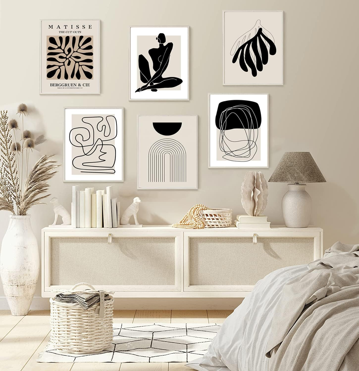 Quzenu Boho Wall Art Mid Century Modern Decor Canvas Prints Set of 6 Black and White Neutral Abstract Boho Wall Decor for Bedroom Living Room Bathroom 8"X10" UNFRAMED - Black image number 5